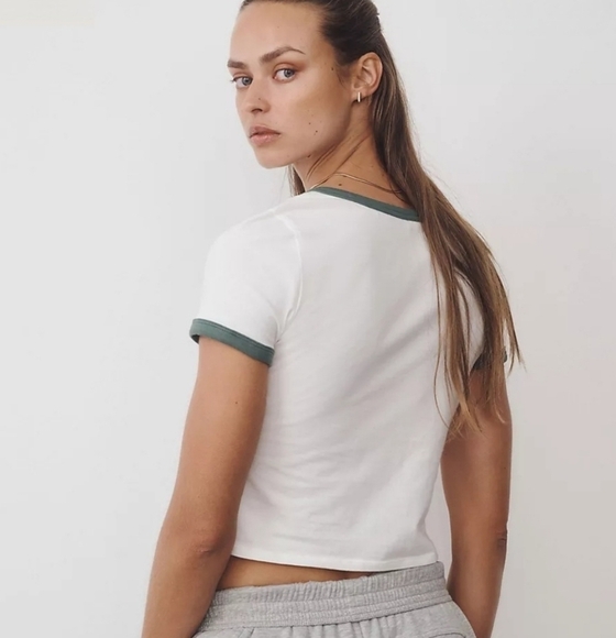 Anthropologie x Gola Graphic Ringer Baby Tee in Ivory and Green NWT - Picture 6 of 16